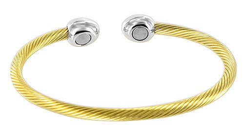 Stainless Steel Gold Plated Magnetic Cuff Bracelet 4 MM Wide and 2.5″ Diameter