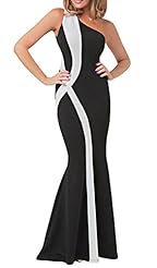General Print Mermaid Floor Length Colorblocking Polyester/Spandex One Shoulder Sleeveless Evening Dress 