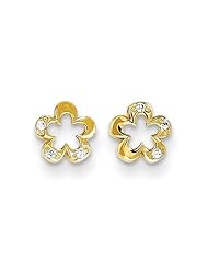 MadiK® 14k Yellow Gold Polished Flower with CZ Post Earrings