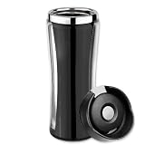 Isosteel Colorline Reise-Trinkbecher 0,4 L, 18/8 Edelstahl innen, Kunststoff transparent/schwarz außen mit verschließbarem Quickstop-Trinkdeckel
