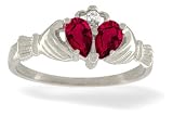 14K White Gold Pear Created Ruby and Diamond Celtic Claddagh Ring