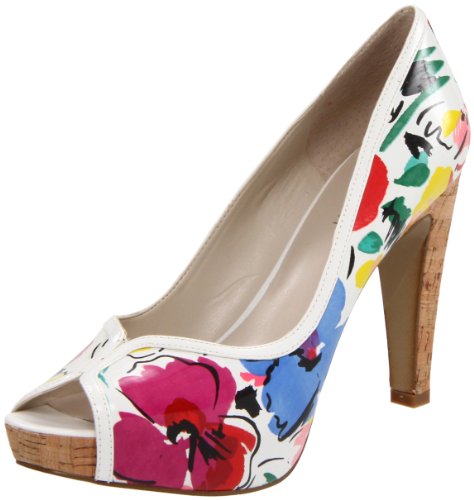 Nine West Women's Justjoshin Open-Toe Pump,Yellow/White,9.5 M US