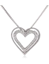 Sterling Silver 1/4 cttw Diamond Heart Pendant Necklace, 18"
