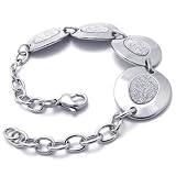 Konov Jewellery Momen's Oval Stainless Steel Charm Bracelet, Colour Silver