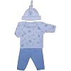 Premature Early Baby Clothes 3 Piece Set - Long Sleeved Top, Trousers & Hat 1.5lb - 7.5lb Blue