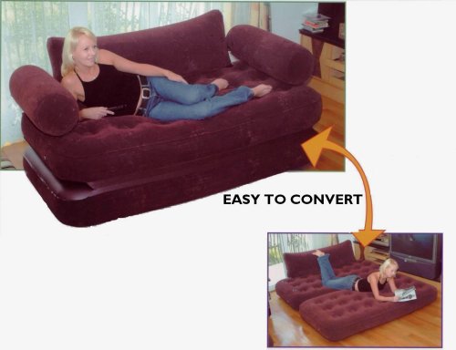 Flocked inflatable air mattress and sofa combination with electric air pump