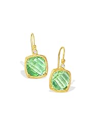 14K Yellow Gold Green Amethyst Cushion Dangle Earrings