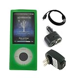 Premium Green Silicone Skin Case+Black USB Travel/Wall Charger 1000maH+Black Micro USB Data Cable Straight+Black Dual Automobile Car Charger for Apple Ipod Nano 5g