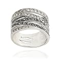 Sterling Silver 6-Row Marcasite and Crystal Ring, Size 7