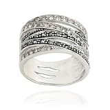Sterling Silver 6-Row Marcasite and Crystal Ring, Size 9