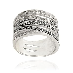 Sterling Silver 6-Row Marcasite and Crystal Ring, Size 7
