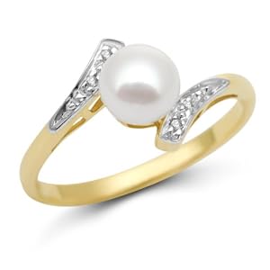 Miore - MT058R5 - Bague Femme - Or Jaune 375/1000 (9 cts) 1.46 Gr - Diamant - Perles d'eau douce - T 55 (17.5)