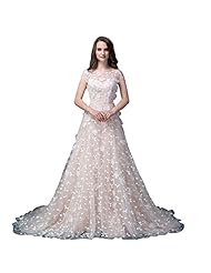 A-line Satin/Tulle Bateau Neck Portrait Neck Natural   Waistline Beaded Sheer Lace-Up Applique  Dress with a Chapel Train 