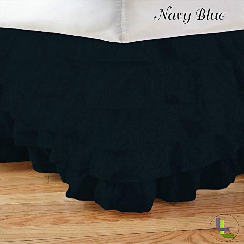 Full 300TC Navy Blue Solid Magnificent 1PCs Multi Ruffle Bedskirt Solid (Drop Length: 17 inches)