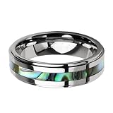 Tungsten Carbide Ring 6.0mm with Abalone Inlay Step Design - Sizes 5-8
