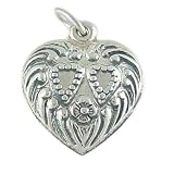 Victorian Vintage Style Puffy Heart 925 Sterling Silver Traditional Charm or Pendant