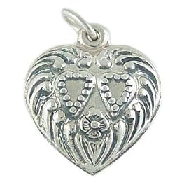 Victorian Vintage Style Puffy Heart 925 Sterling Silver Traditional Charm or Pendant