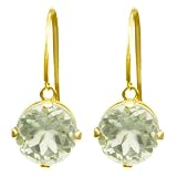 14k Yellow Gold 8mm Green Amethyst Fish Hook Dangle Earrings
