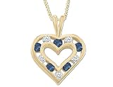 Sapphire Heart Pendant with Diamonds in 14K Yellow Gold (approx. 1/2 inch) with Chain
