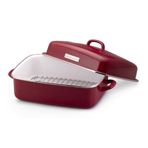 KitchenAid Accessories 13-Inch by 16-Inch Covered Dome Roaster with Flat Rack, Red