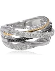 18k Gold Plated Sterling Silver Black and White Diamond Orbit Ring (1/3 cttw, I-J Color, I2-I3 Clarity)