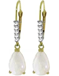 14K Gold Genuine Diamonds and Pear-shaped Opal Dangle Earrings