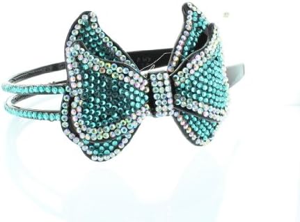 Bling Bling! Ribbon - Bow Headband with Teal - Turquoise & Clear Rhinestones - Crystals. Perfect for Women, Teens & Girls, Bling Bling Hair Accessory