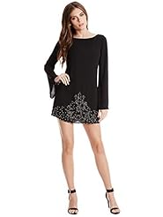 Shift Crepe/Polyester Beaded Draped Applique Feathers Round Neck Bell Sleeves  Dress