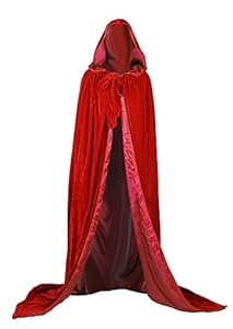 AngelWardrobe Red Velvet Hooded Cloak Wedding Cape Red Silk Halloween Shawl Sca XXXL