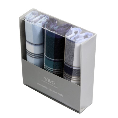 Three Pack Hankies Mens Style Cotton with Contemporary Gift Box ---Black Blue Check Mh1042