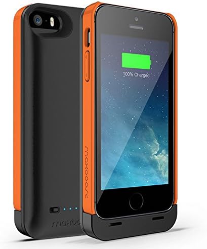 Maxboost Ambrosia iPhone 5S Battery Case / iPhone 5 Battery Case [Matte Black / Orangeiscle] - 2400mAh External Protective Battery Charger Case Extended Backup Power Pack Cover Case Fit with Any Version of Apple iPhone 5 5S (Apple MFI Certified, Lightning Connector Output, MicroUSB Cable Input)[100% Compatible with iPhone 5/5S on IOS7.0+]