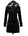 Geben Women's Winter Warm Black Fleece Check Hooded Double Breast Coat Jacket, M