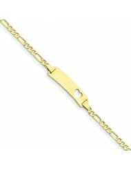 14K Gold Figaro Link ID, Plate with Cut-out Heart Bracelet 7 Inches