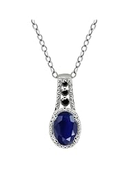 1.06 Ct Oval Blue Sapphire and Black Diamond Sterling Silver Pendant + 18" Chain