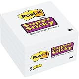 Post-it Super Sticky Notes, 3 x 3-Inches, White, 5-Pads/Pack (654-5SSW)
