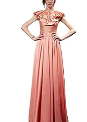 A-line Cap Sleeves Short Sleeves Sequined Draped Mesh  Lace Cocktail Floor Length Chiffon/Satin Round Neck Homecoming Dress/Pageant Dress/Prom Dress/Party Dress/Wedding Dress  With Ruffles