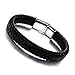 JOEYOUNG Fashion Jewelry Wide Braided Leather Bracelet Bangle for Men and Women Black Fabric Leather Wristband Bangle with Stainless Steel Clasp SZ506 (8.5 Inches)
