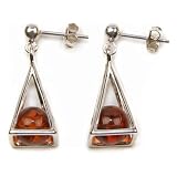 Certified Genuine Honey Amber and Sterling Silver Pyramid Earrings