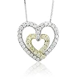 14k Two Tone Gold White and Yellow Diamond Heart Pendant Necklace (HI, SI-I, 0.33 carat)