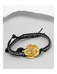Flower Leather Hematite Bracelet In Brass