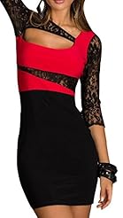 Above the Knee Polyester Colorblocking Cutout Lace Elbow Length Sleeves Bodycon Dress/Club Dress/Party Dress 