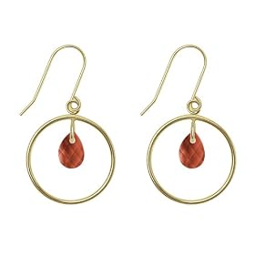 10k Yellow Gold, January Birthstone, Garnet Briolette Dangle Earrings by
