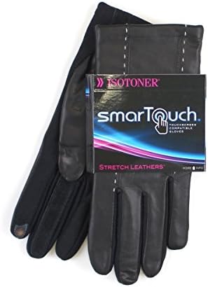 ISOTONER WOMENS LEATHER SMARTOUCH / INVISIBLE TOUCHSCREEN GLOVE (M/L, Black)