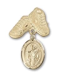 14K Gold Baby Badge with St. Wolfgang Charm and Baby Boots Pin