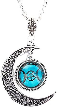 ForestKing Silver Pentagram and Crescent Moon Pendant - Wiccan Jewelry, Pentacle Necklace, Pentagram Necklace