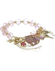 Betsey Johnson "Iconic Pinkalicious" Crystal Heart Multi-Charm Half Stretch Bracelet, 7.5"