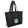 World Peace Sign Tote Bag Black Deluxe Peace Signs - For Travel or Beach Best Unique Gift Ideas for Her, Women, or Ladies