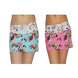 2 PACK SET Ladies Venice Beach Soft Mini Swim Skirt & Swimwear Cover-up - Swim Bottom - Quick Dry (Size: XL , Blue&Pink )