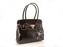 Leder Kellytasche aus Lackleder in Kroko-Optik, schwarz