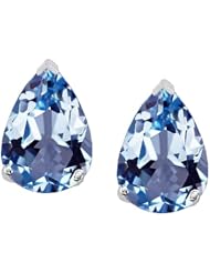 Tommaso Design (tm) 8x6mm Pear Shape Simulated Aquamarine Earrings Studs in 14 kt White Gold